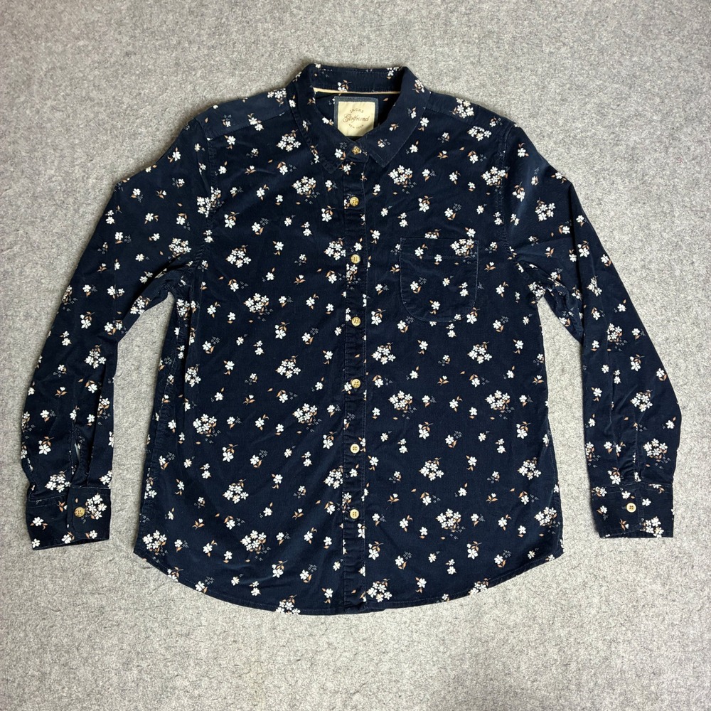 Jachs Girlfriend Button Down Women M Navy Blue Excellent Floral Corduroy Shirt